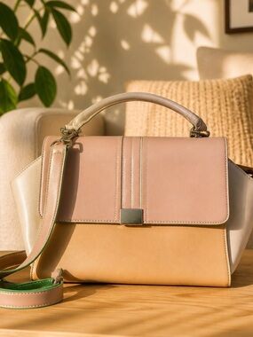 Oriflame Sweden Colorblock Satchel Crossbody Handbag Blush Beige Gray Bag